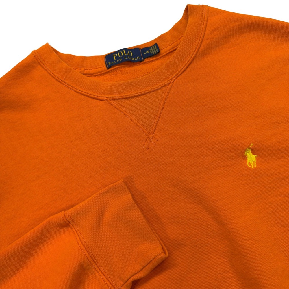 Polo Ralph Lauren Sweatshirt Mens L Orange Yellow Pony Fleece V Stitch